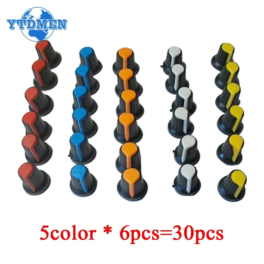 30X Potentiometer Shaft 6mm Dia Plastic Knurled Threaded 15*17 Control Knobs Cap