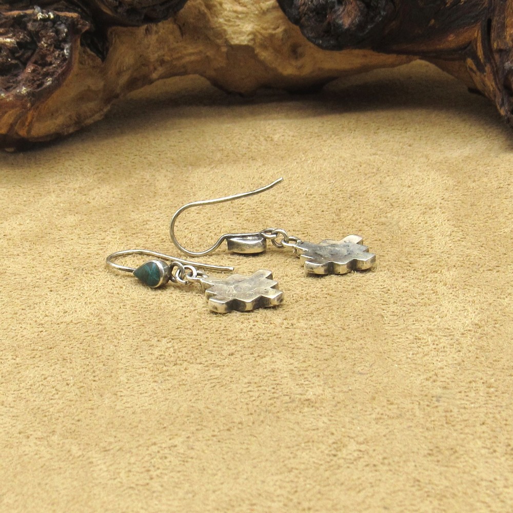 950 Silver Chip Inlay Turquoise Wire Dangle Earrings