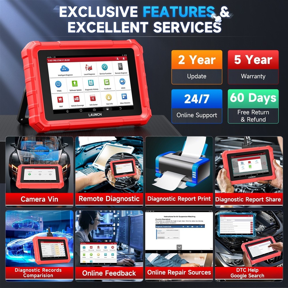 LAUNCH X431 PRO STAR& TPMS Tool Bidirectional Diagnostic OBD2 Scanner ECU Coding