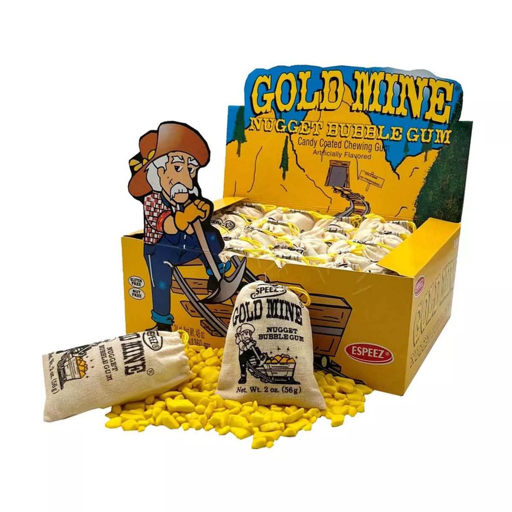 12x Gold Mine Nugget Chewing Bubble Gum 2oz
