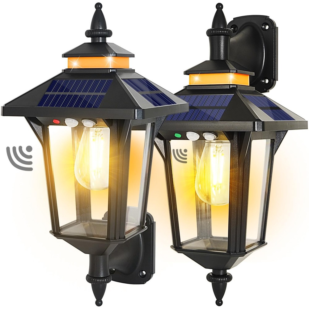 2 Pack Solar Wall Lantern Lights Outdoor with 3 (2 Pack)