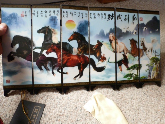 :) Chinese Tabletop 6-panel lacquered screen-Horses-9x18-Just Beautiful!!