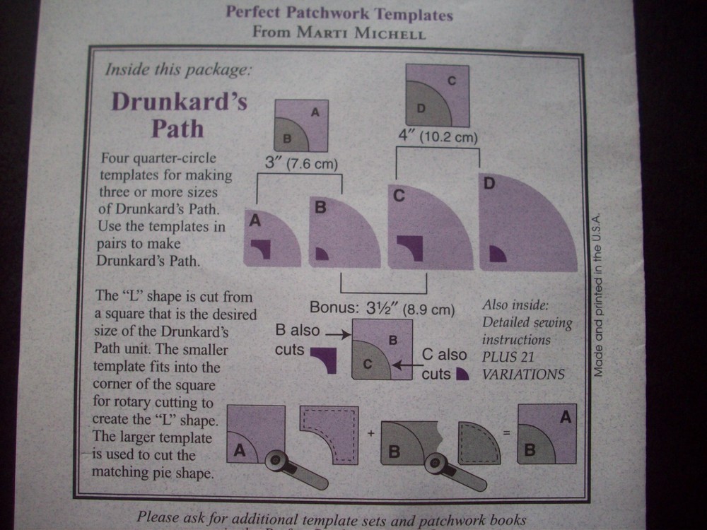 Drunkard's Path Perfect Patchwork template set 3" 3 1/2" 4"