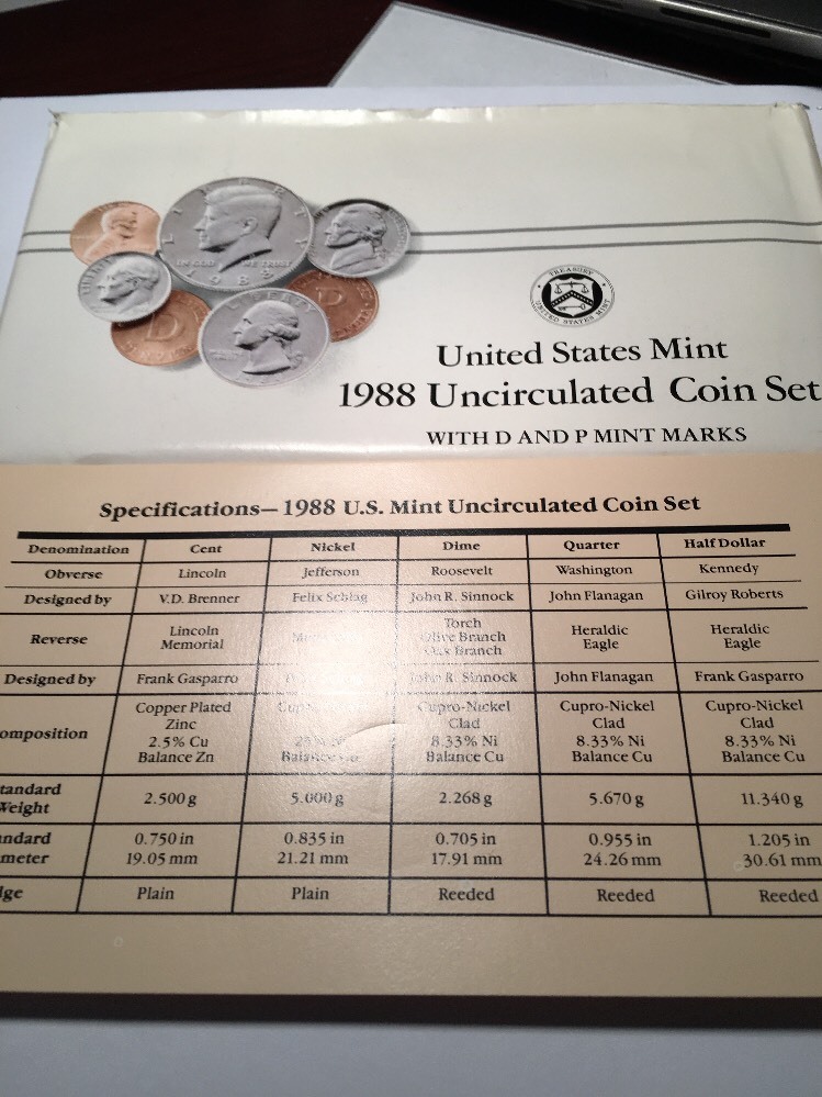 1988p+d Unc Mint Set Govmt Pkg And Coa