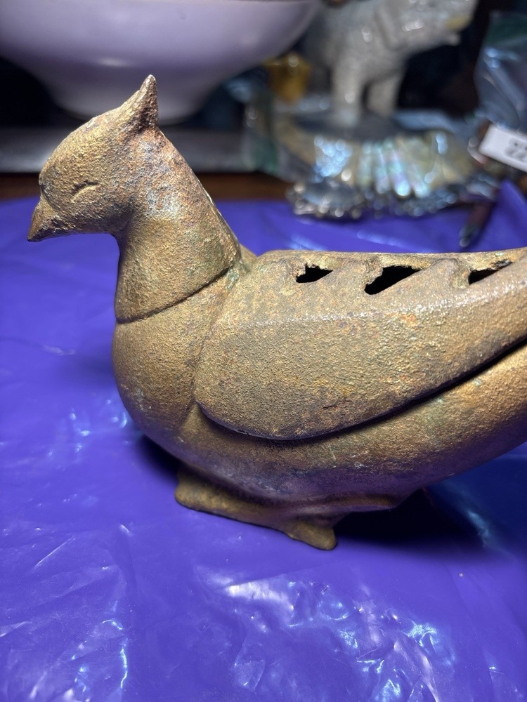 Vintage Mid-Century Japanese Koro Bird Incense Burner Cast Iron Pheasant 2PC