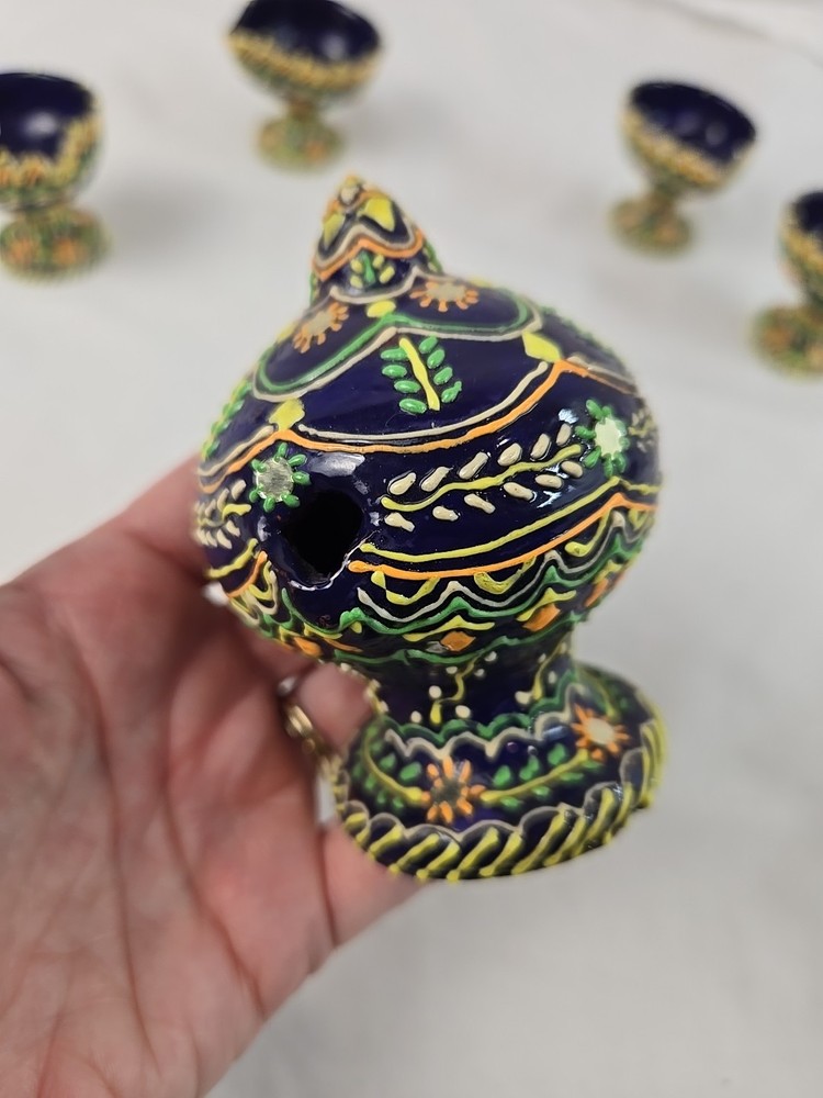 Minature Hand Painted Ceramic Pitcher And 4 Cups