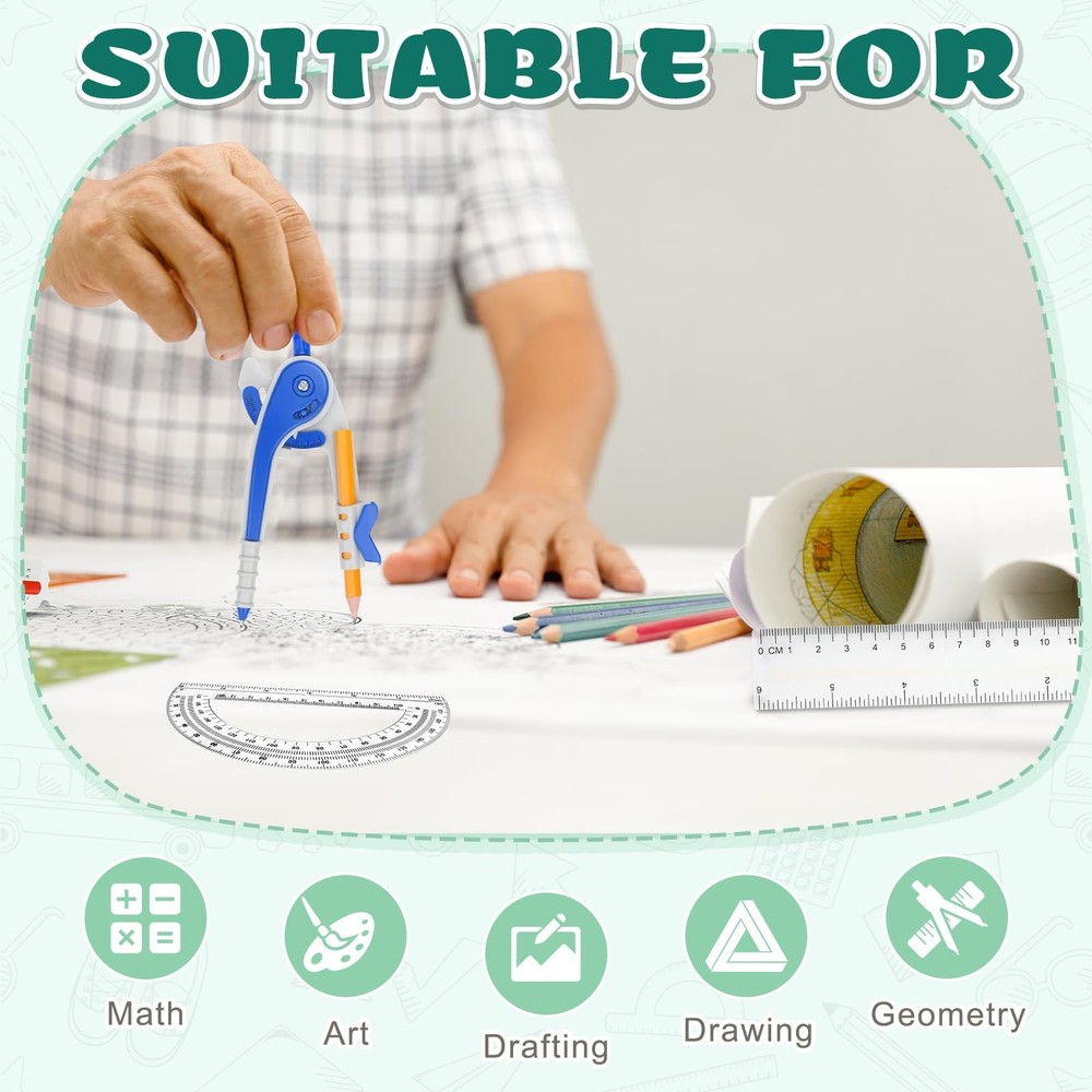 16-Pack Math Compass, Protractor Set with Pencils for Geometry, Drawing, Bulk