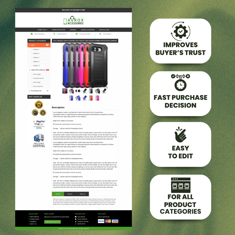 eBay HTML Listing Template |Mobile Responsive | Modern ebay Template Design 2026