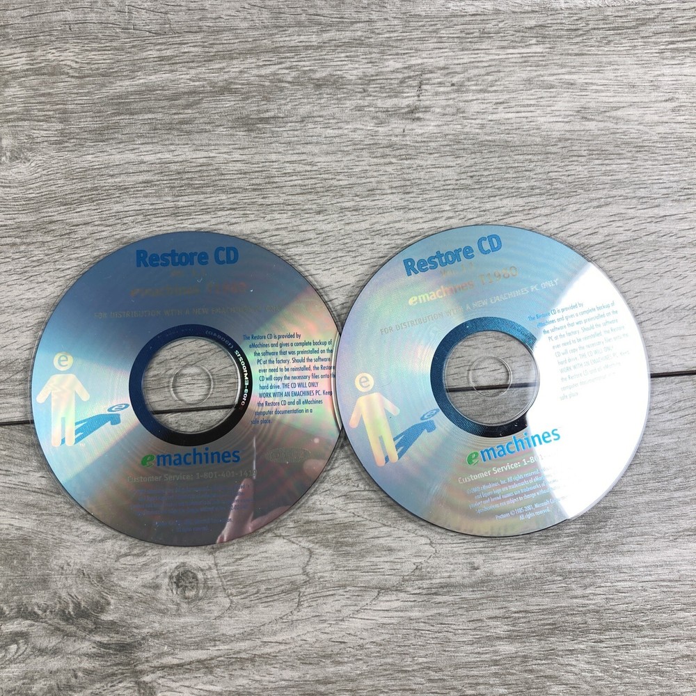 eMachines Restore CD T1980 Version 1.1 2 Disc Set Recovery Software