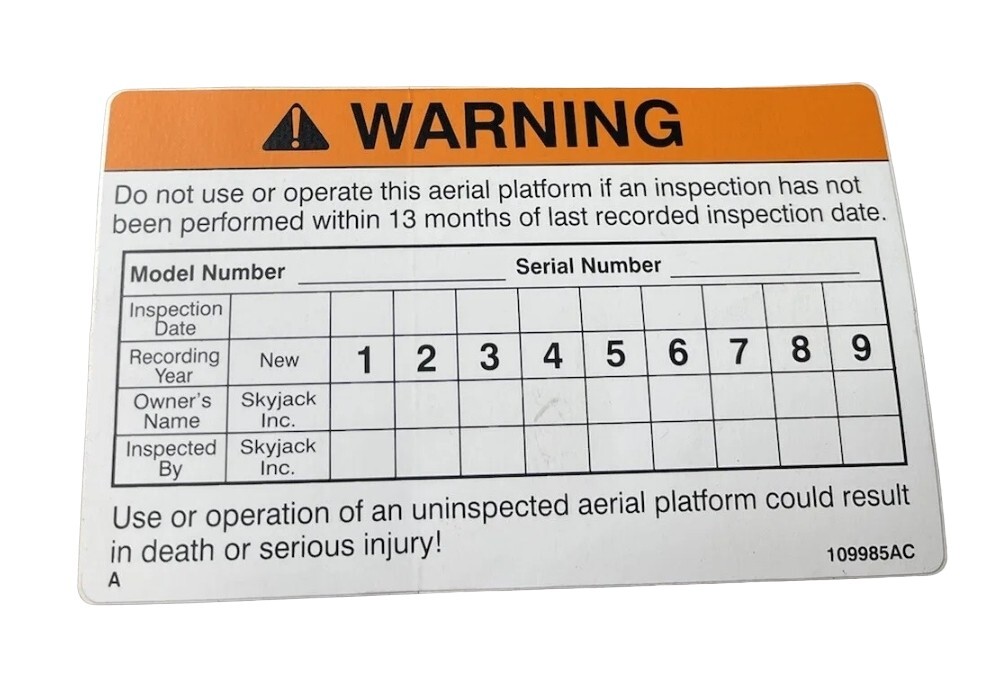 STICKER WARNING SIGN 109985AB