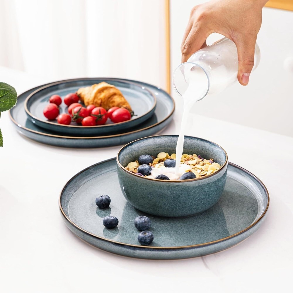Ceramic Dinnerware Sets for 4 12 Pieces Stoneware Plates Bowls Sets Space Blue