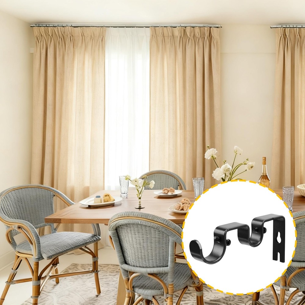 Shonmogar Double Curtain Rod Bracket,6 Pack Metal Holders Black