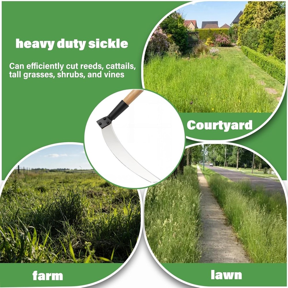 Solid Wood Long Handle Weeding Sickle, 32cm Extended Blade for Efficient Weed...