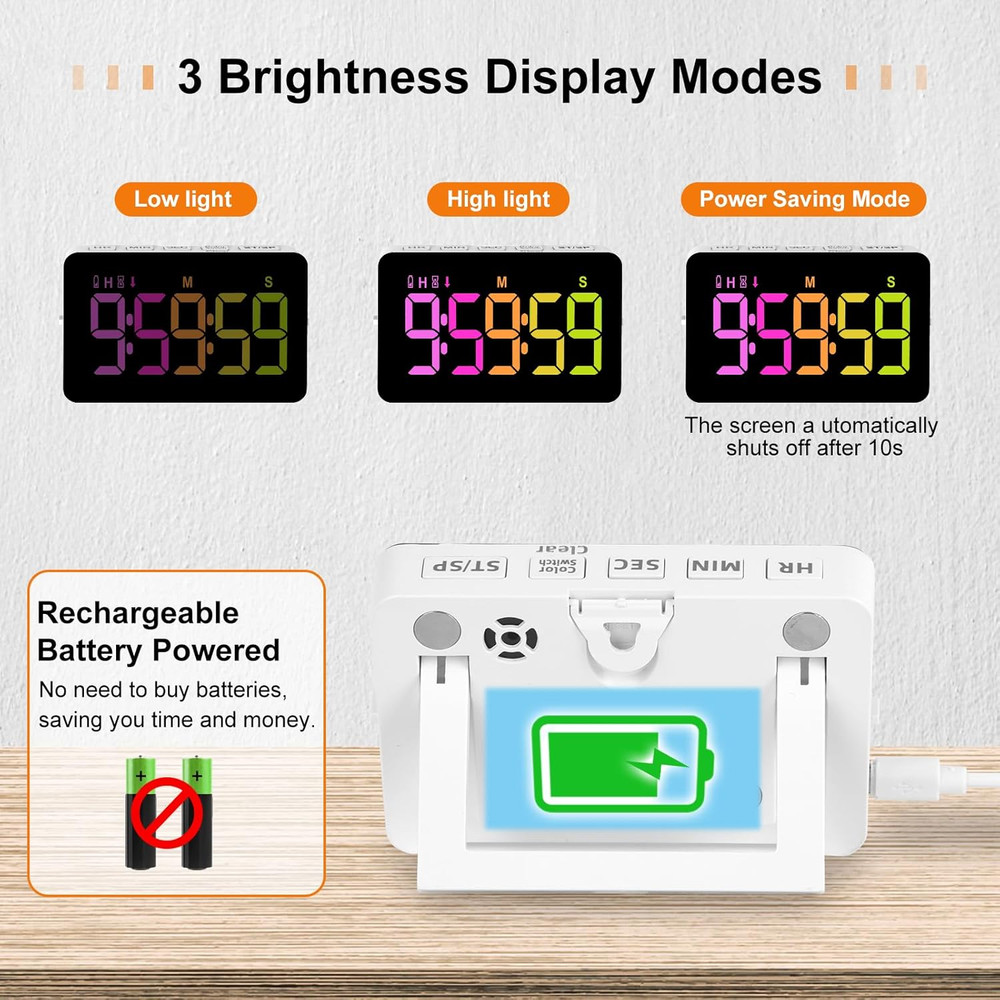 Kitchen Digital Timer, Count Down Up, Rechargeable, Vibration Mode Adjustable Vo