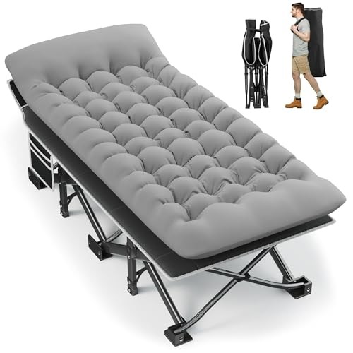 Portable Camping Cot, 32" Extra Wide Camping Cots for Adults with Thick 1 Grey