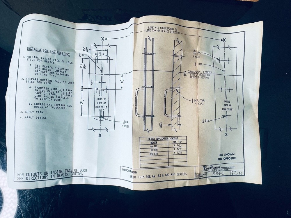 88 Series Von Duprin Exit Device - 14” Handle. Trim - Brass
