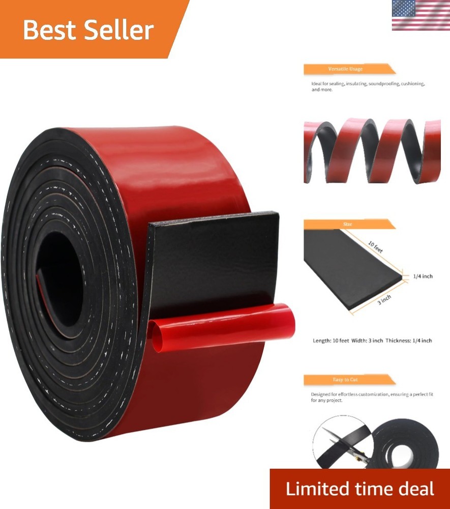 Solid Neoprene Rubber Strips 3" Wide x 10' Long - Tear-Resistant & Versatile Use