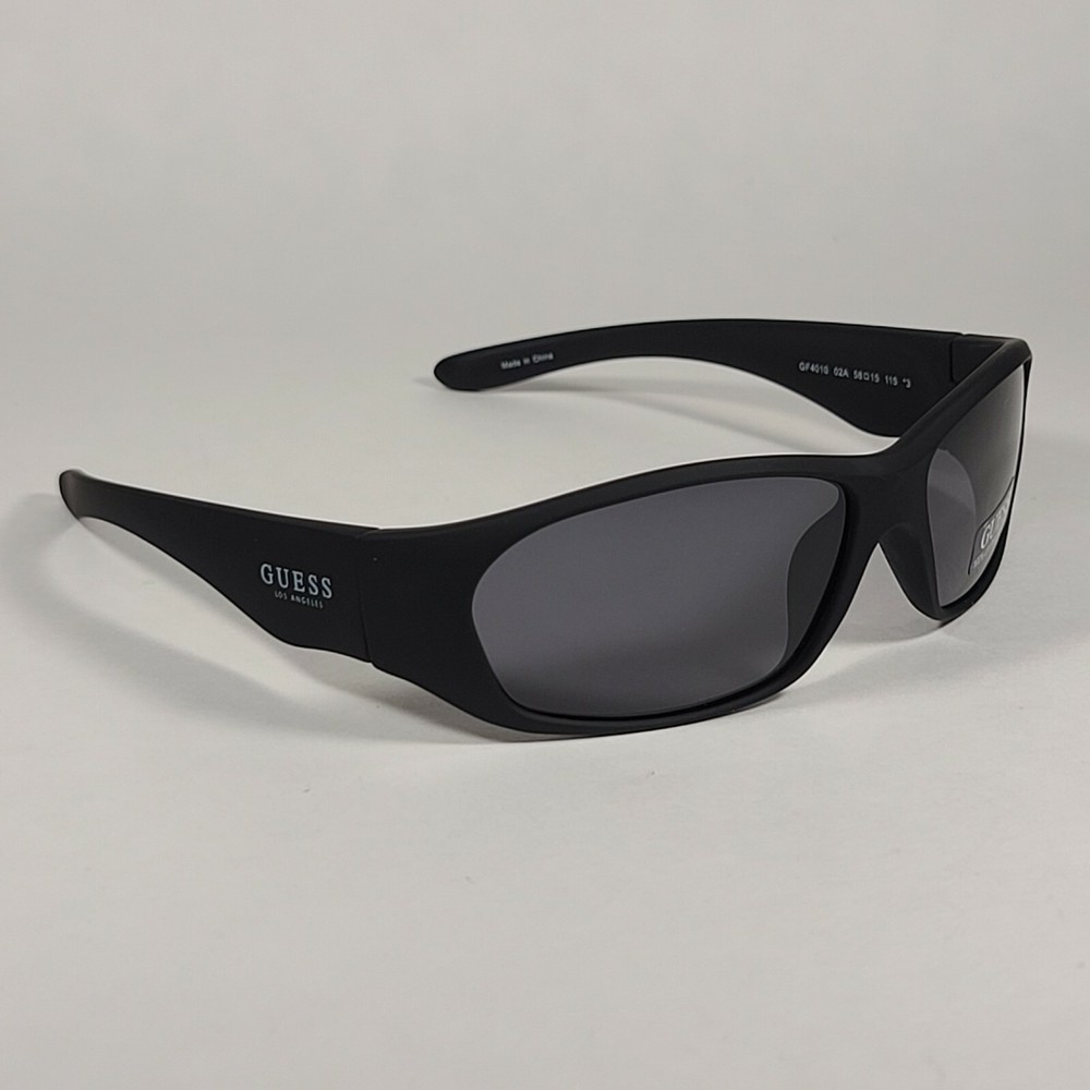 Guess GF4010 02A Small Wrap Sunglasses Matte Black Frame Gray Lens Authentic