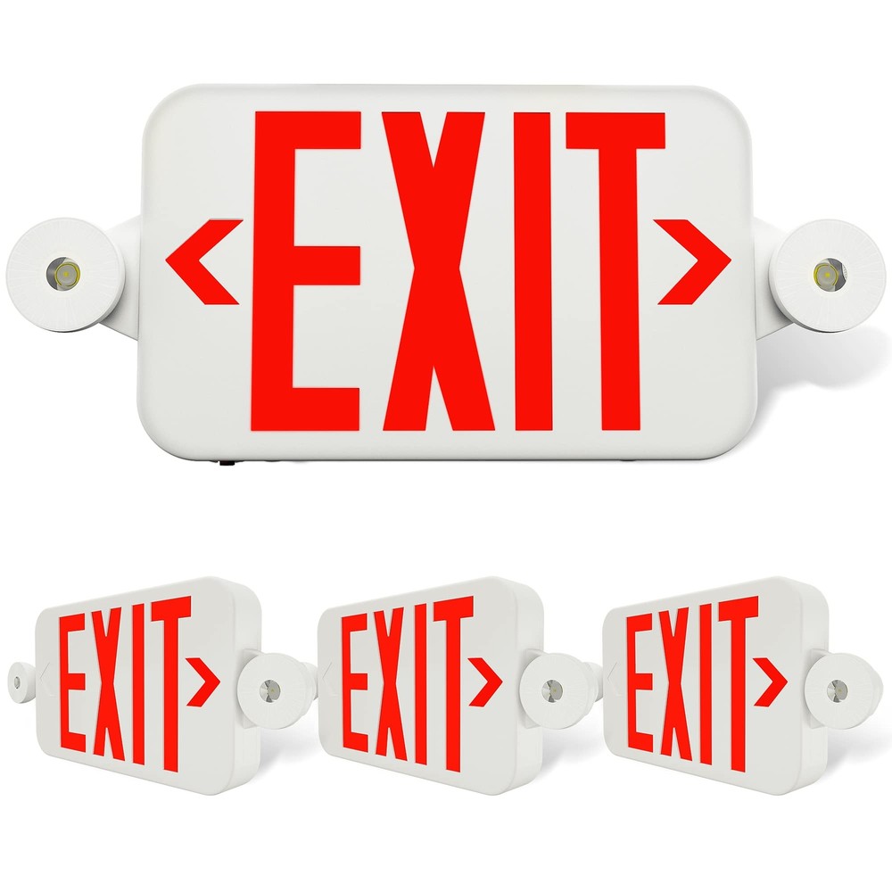 4 Pack Exit Sign with Emergency Lights, LED Combo Emergency Light with Adjust...