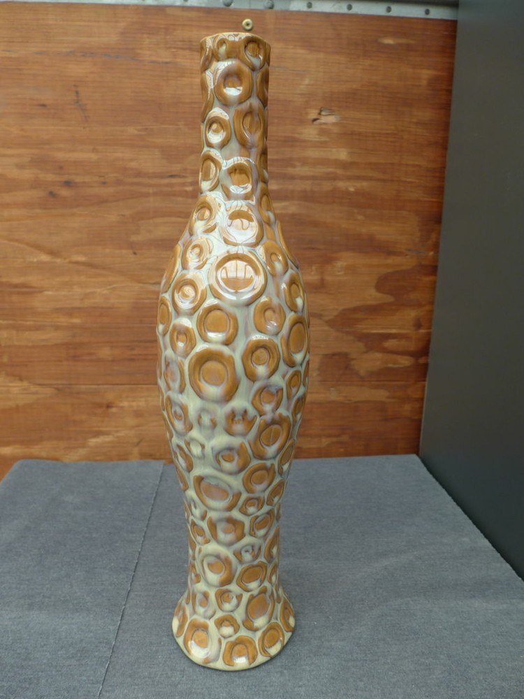 Ceramic Handpainted Brown & Green Bumpy Circles & Dots Flower Vase