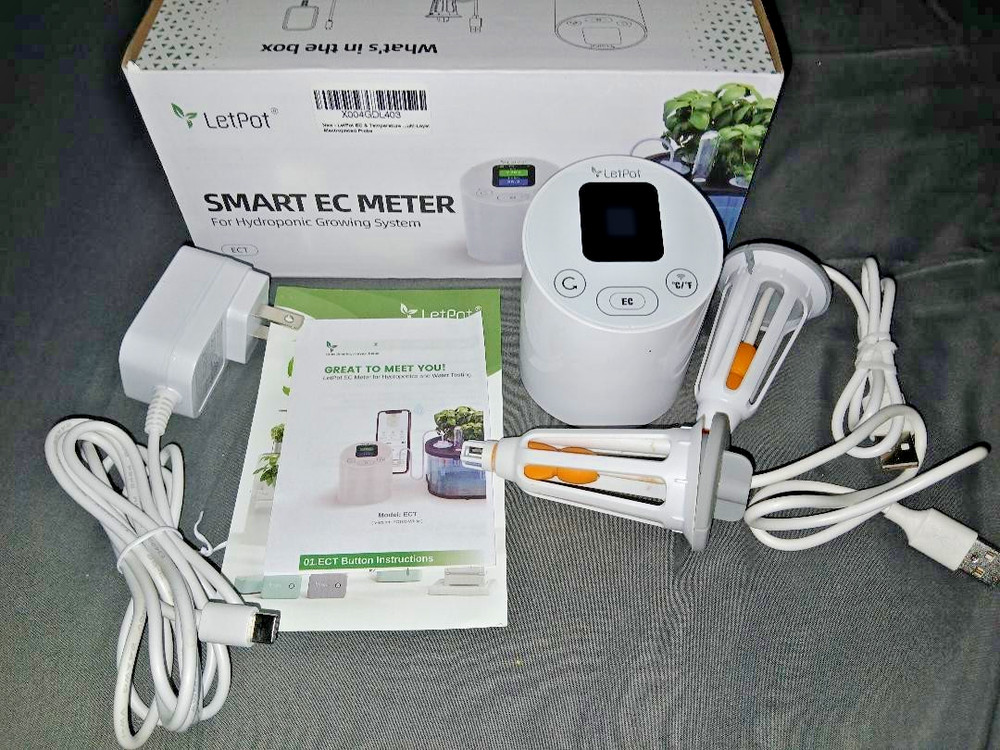 LetPot Smart Hydroponic EC Meter ECT, Wi-Fi App, EC Probe, Power Adapter