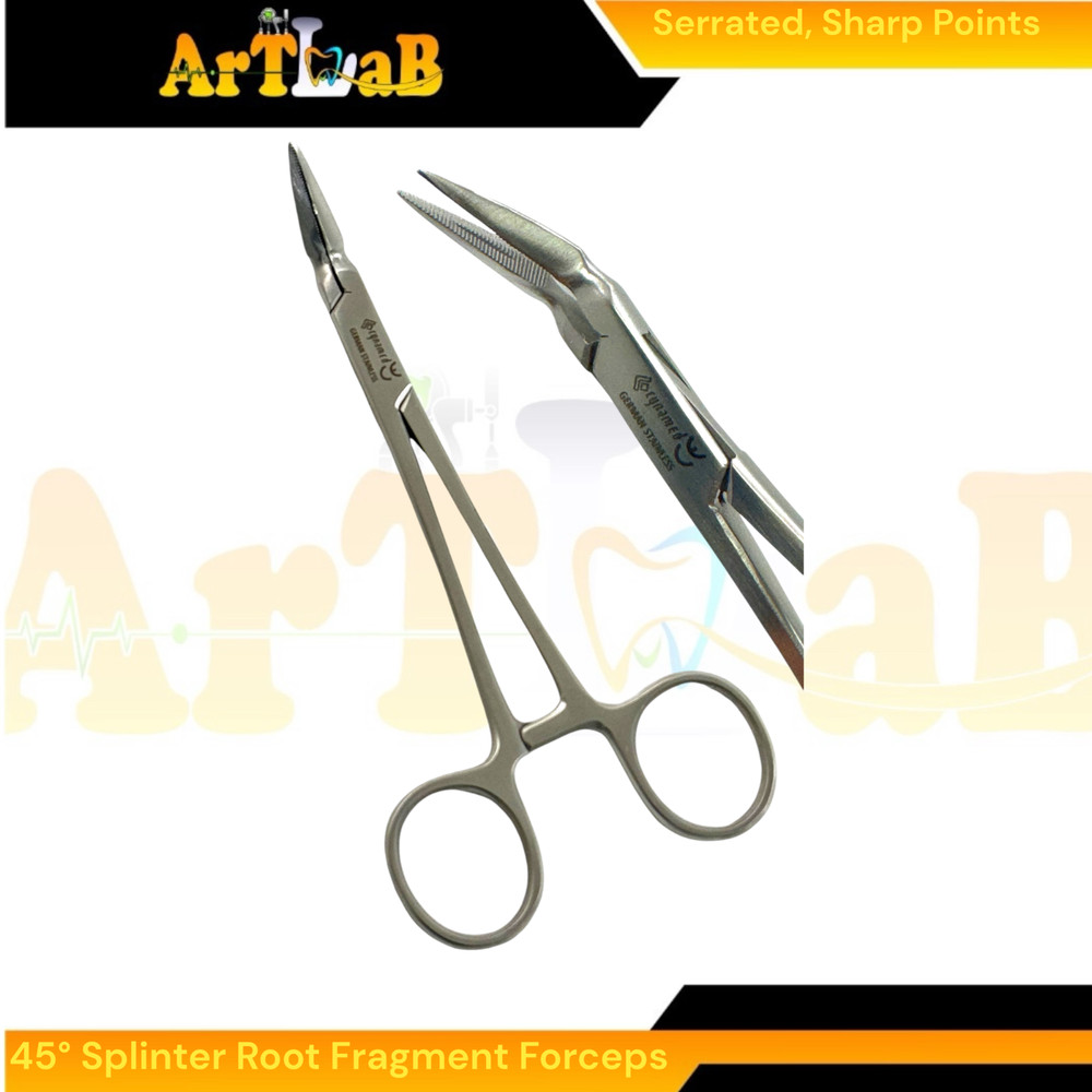 45° Splinter Root Fragment Forceps,5.5", Serrated Sharp Tips, German Steel (1pc)