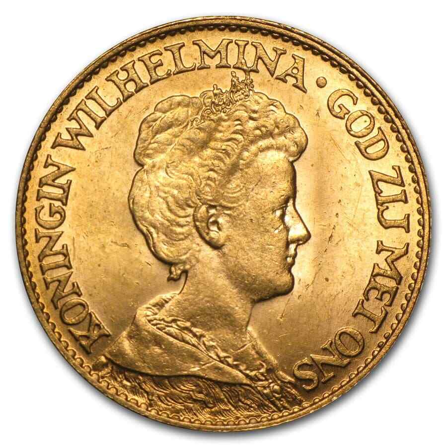 Netherlands Gold 10 Guilders Average Circ