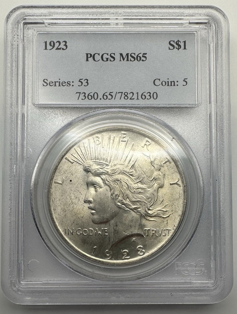 1923 $1 PCGS MS65 - Peace Dollar GEM UNC