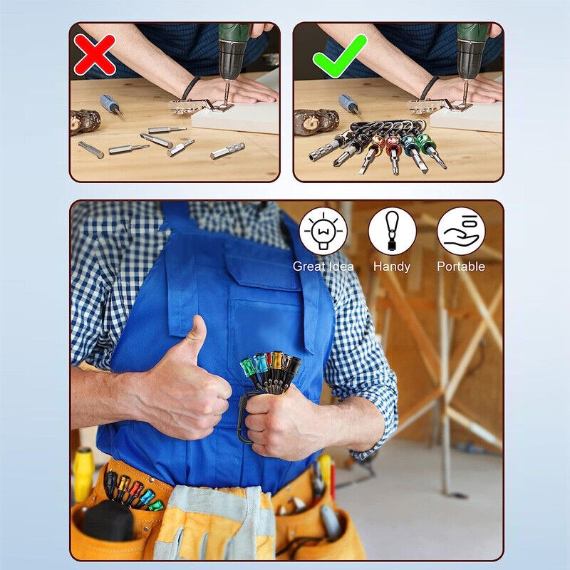 6X 1/4" Hex Shank Quick Release Keychain Screwdriver Drill Bit Holder Bit Set