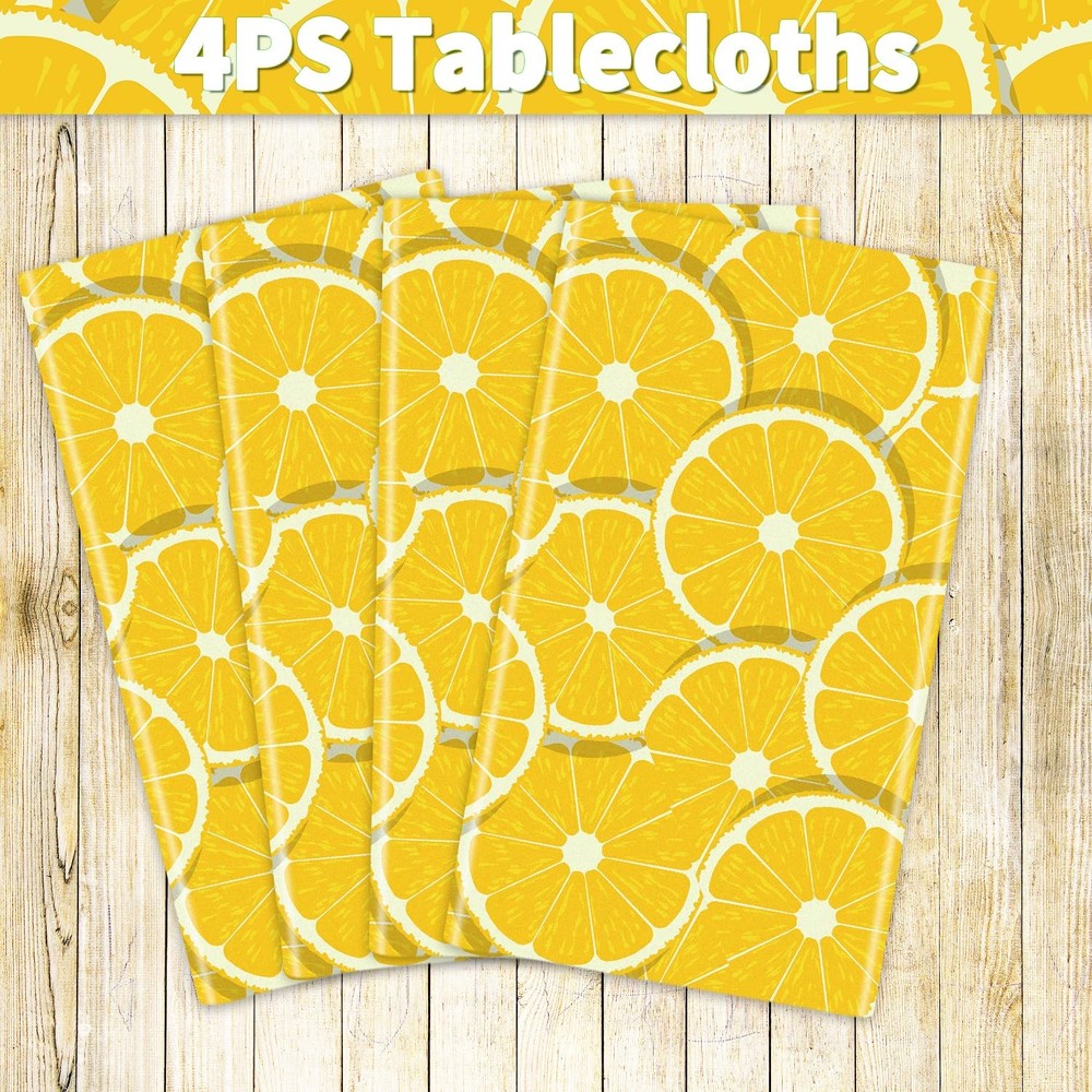 4 Pack Lemon Tablecloth Lemons Summer Party 86" x 51" (Rectangular), Yellow