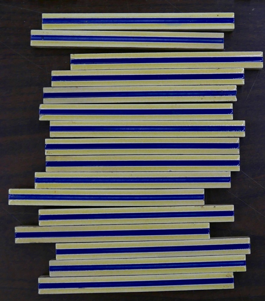 Vintage Tile Liner Yellow with Deep Blue Stripe