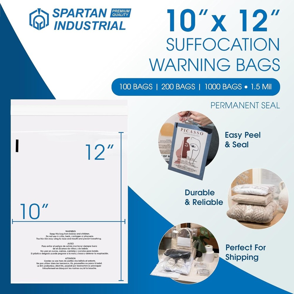 10" X 12" Clear Poly Bags - Self Seal, 200 Count