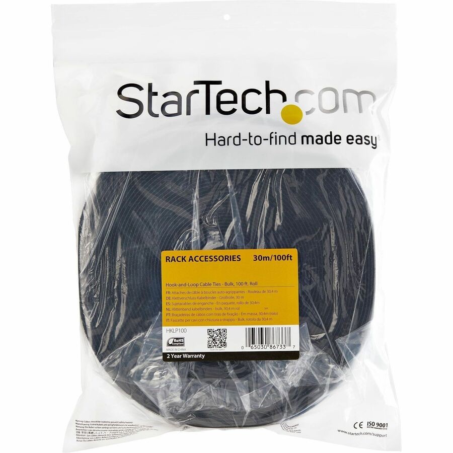 StarTech HKLP100 100ft Hook-and-Loop Cable Tie Black