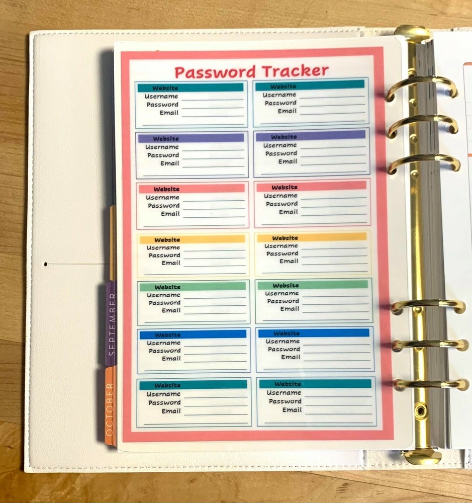 Password Organizer Dashboard Insert 4 use with ErinCondren A5 Ring Agenda