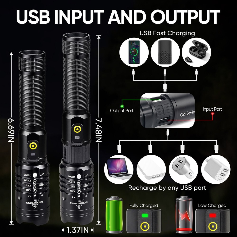 Super-Bright LED Tactical Flashlight Zoomable With Rechargeable Battery