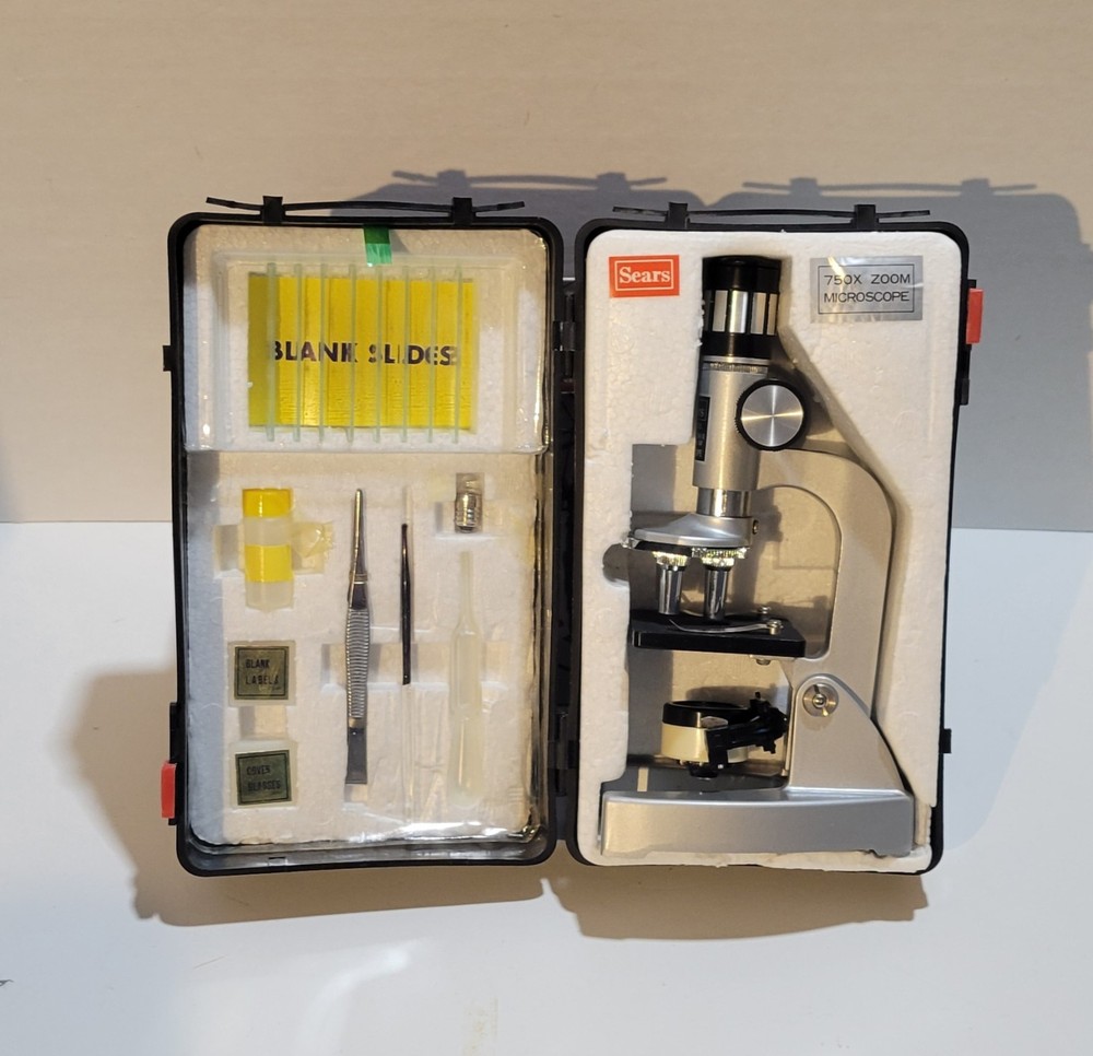Sears Microscope Set 49-24335 Complete 50-750 Power Zoom Untested