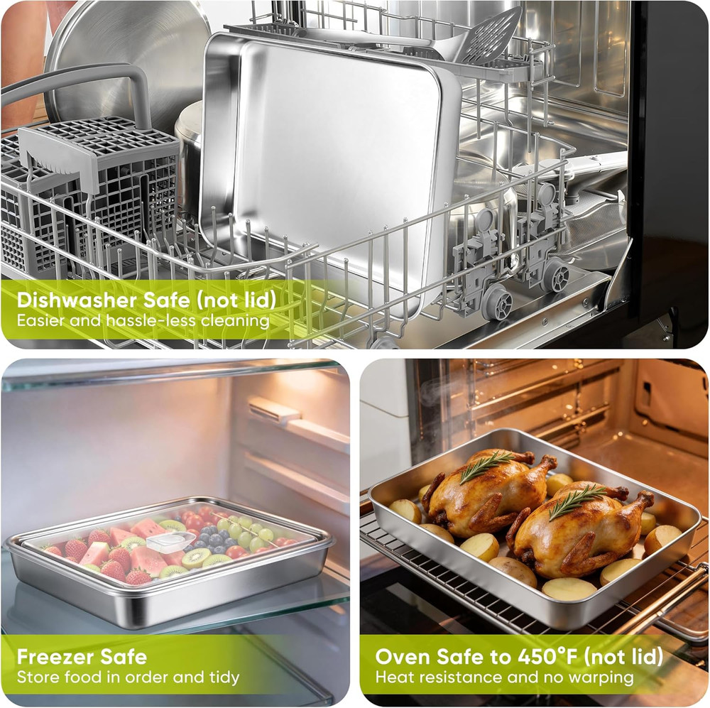 Lasagna Pan with Lid, Stainless Steel Rectangular Cake Baking Pan with Cover, 12