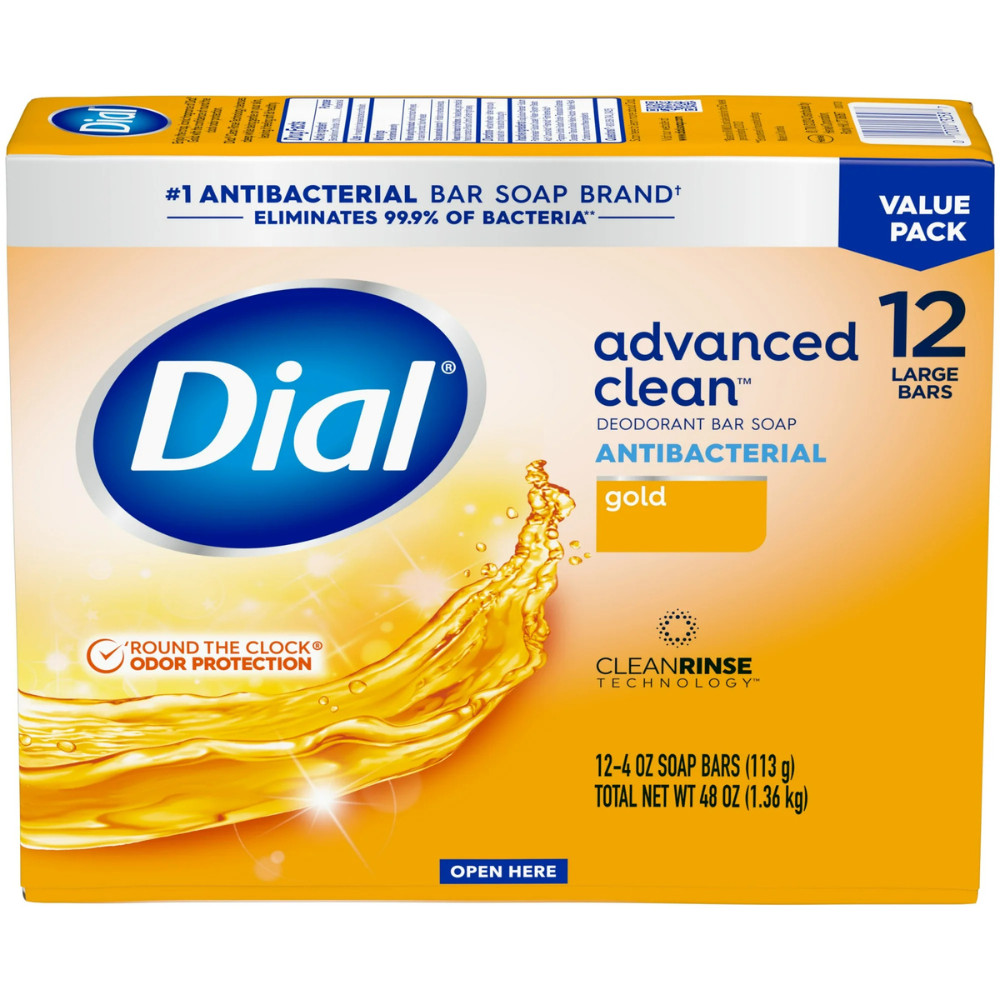Dial Antibacterial Deodorant Bar Soap Gold Advanced Clean 4oz 12 Bars Bulk Pack