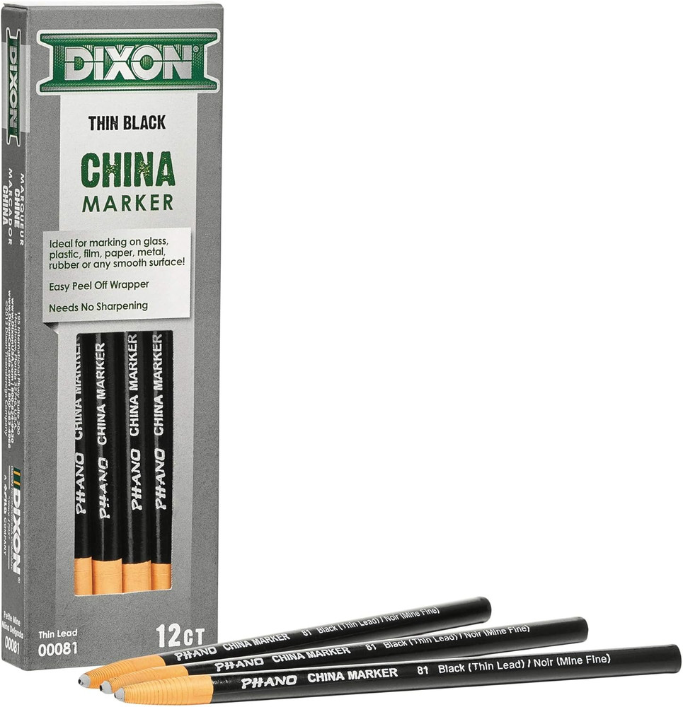 Dixon China Marker, Black, Thin Lead, Dozen
