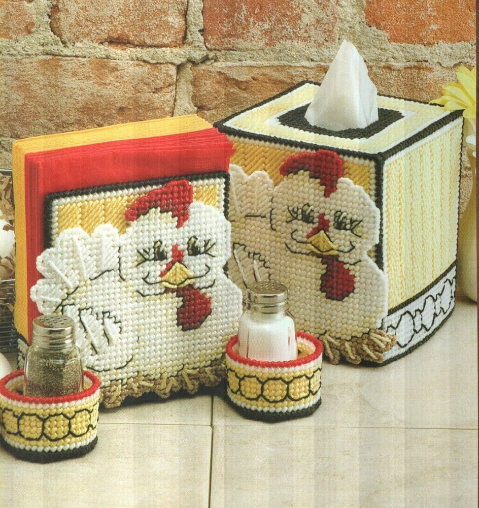 KITCHEN CHICKEN TISSUE COVER & NAPKIN HOLDER PLASTIC CANVAS PATTERN INSTRUCTIONS