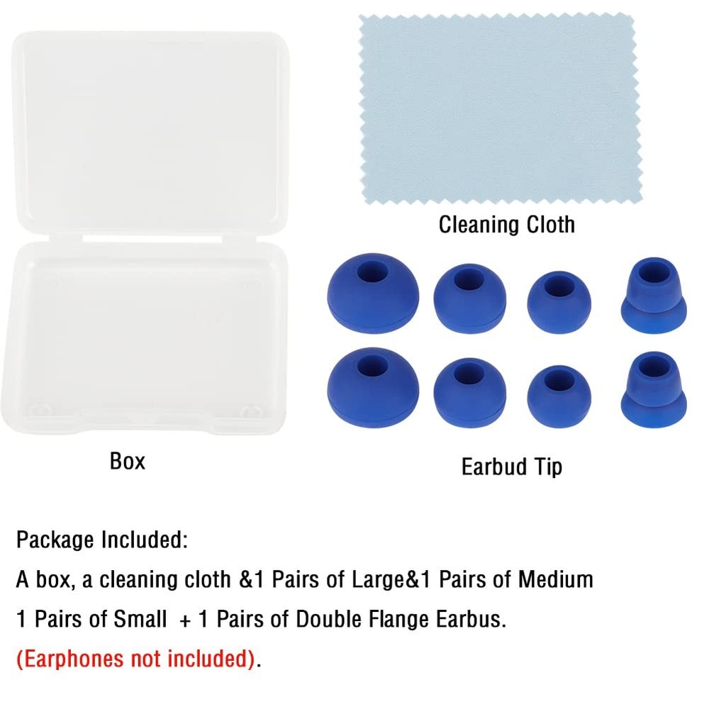 4 Pairs Silicone Earbud Tips Replacement Eartips Earbuds large, Dark Blue