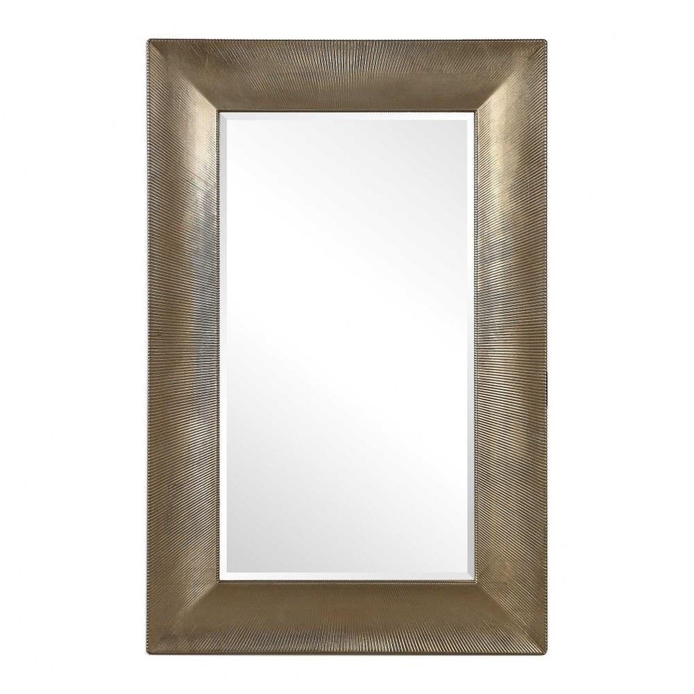 Modern Rectangular Mirror in Warm Champagne with a Refined Channeled Texture