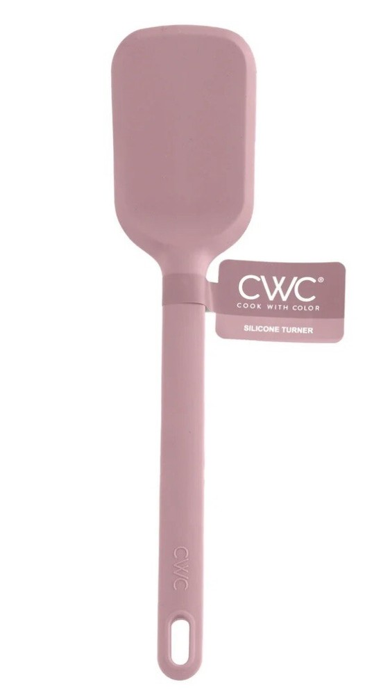 4 Silicone Kitchen Tools Set Slotted Turner & Spoon, Basting Spoon, Spatula Pink