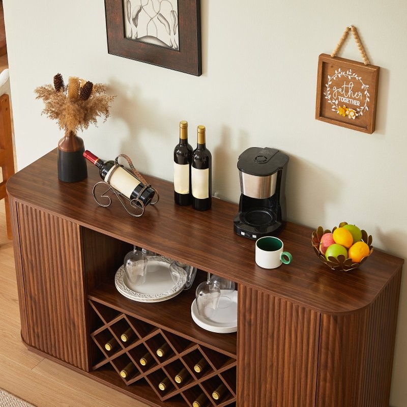 58" Sideboard Buffet Storage Cabinet Console Table, Wine Rack Adjustable Shelves