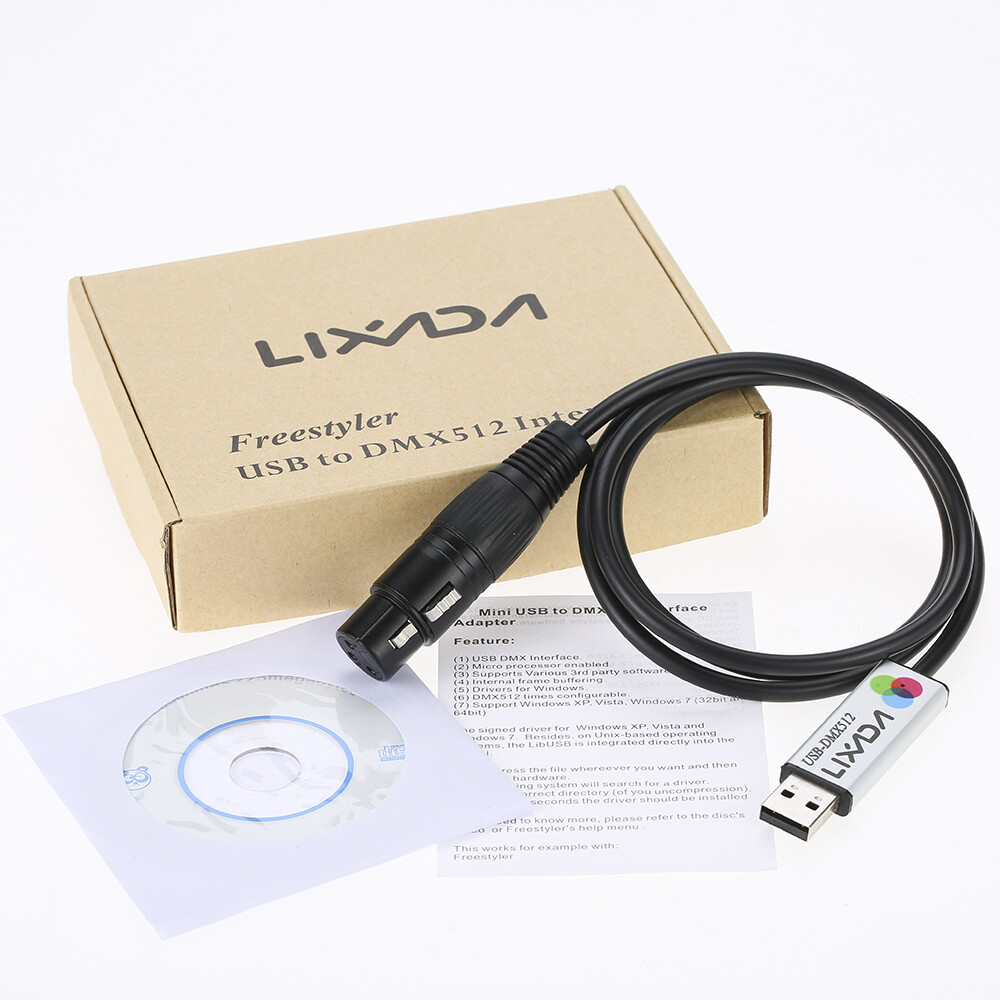 Lixada USB To DMX512 Interface Adapter DMX512 Stage Light PC Controller Cable