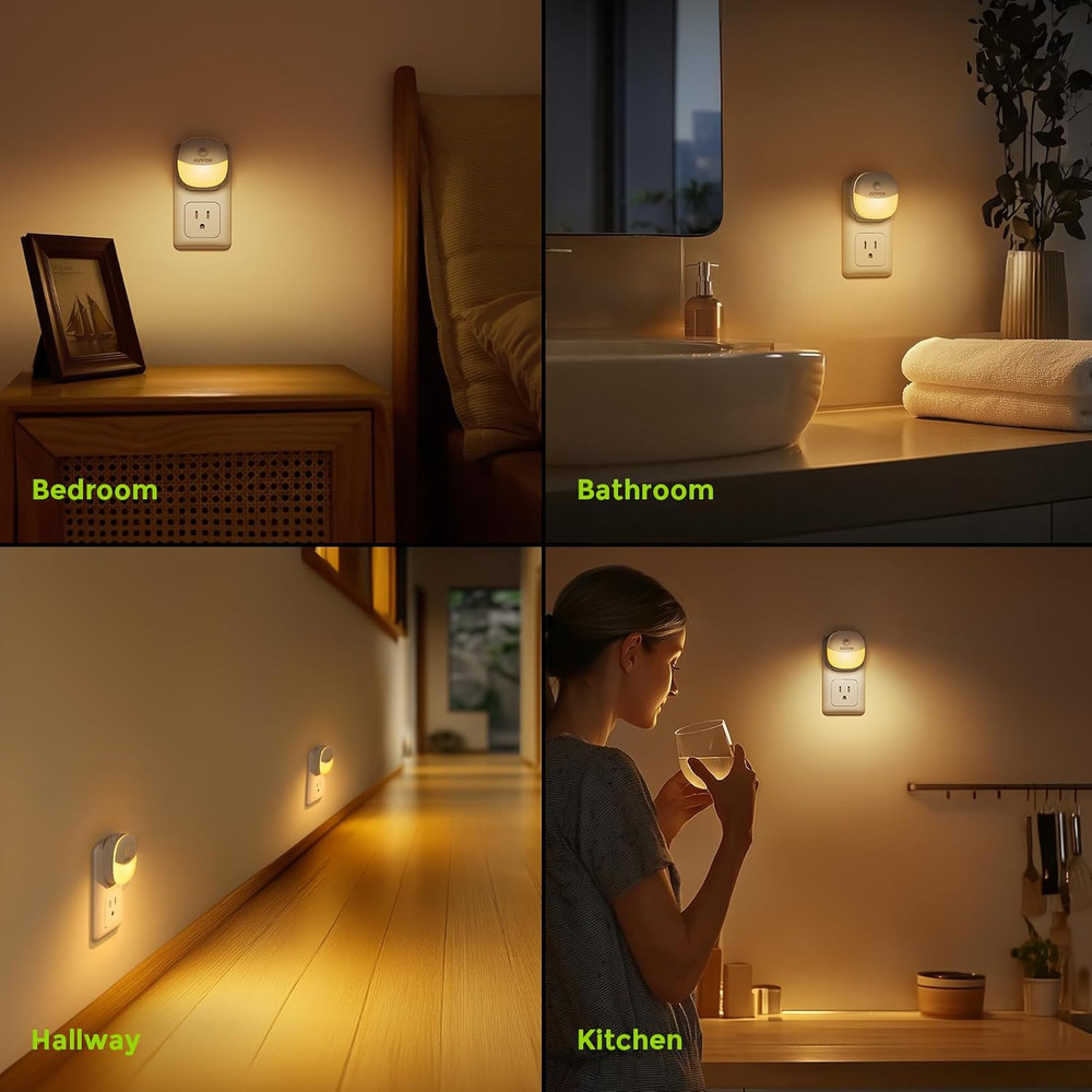 Plug in Night Light with Motion Sensor and Dusk to Dawn Sensor, Mini Warm White