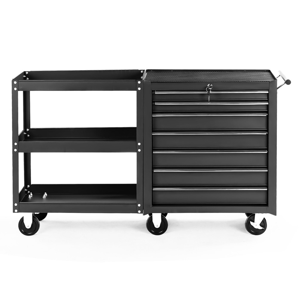 7-Drawer Mobile Tool Storage Solution with Lock, Key, 6 Wheels, Side Shelves