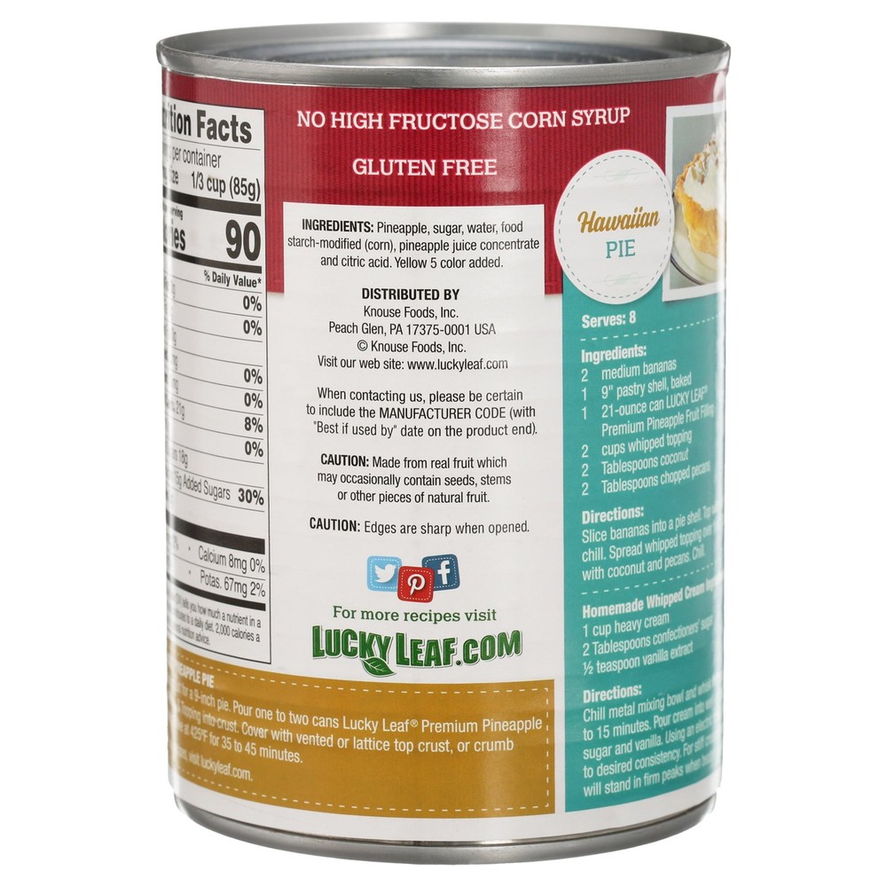 (2 pack) Lucky Leaf Pineapple Pie Filling, 21 oz