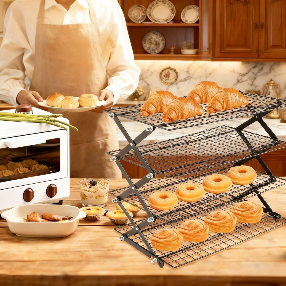 2-Tier Collapsible Cooling Racks, Detachable Wire Cooling Rack Stackable Dryi...