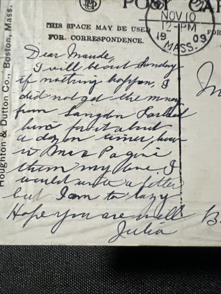Antique 1909 Post Dated Boston Mass. 1 Cent Stamp Houston & Dutton Co. Postcard